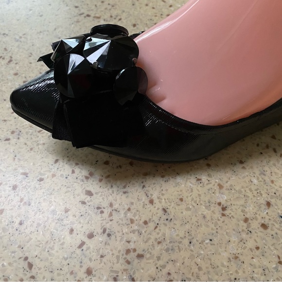 Elegant Ballerina Flat Black Pointed Toe Bow Rhinestones Brazil Size 7.5 B - Picture 7 of 12